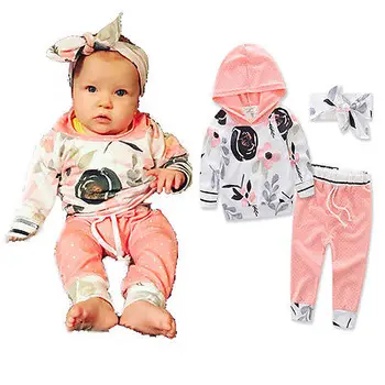 3pcs 2019 Naujų rudens kūdikis, mergaitė Berniukų drabužiai nustatyti Naujagimį Berniuką Mergina Šiltą Chalatą su Gobtuvu Viršūnes+Kelnės Komplektus, Rinkinius