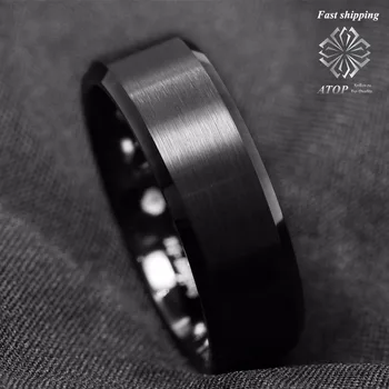 8mm Klasikinis Juodas Volframo Karbido Žiedas Šepečiu Centras Vestuvių Juosta ANT vyriški Papuošalai