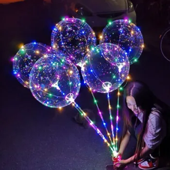Apvalus Burbulas 18inch LED Balionai Šviesos Bangos Helio Kamuolius Lazdele Paramos Žibintai Vestuves Kalėdinė Dekoracija