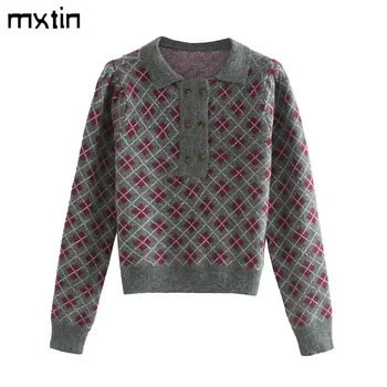 Derliaus stilingas geometrinis rhombic džemperis moterims 