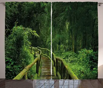 Džiunglių Dekoro Užuolaidos Šviežių Tropinių Tailandas Miško Medinis Tiltas Lapai Meditacija, Ramus Kraštovaizdžio Kambarį Miegamasis