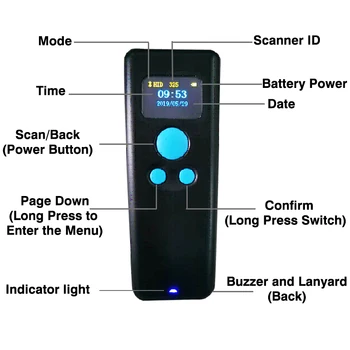 Nešiojamų brūkšninis kodas (qr 1d, 2d kodų skaitytuvas lazerinė bluetooth mini skaitytuvas portatil brūkšninio kodo skaityklė pocket belaidžio scaner 