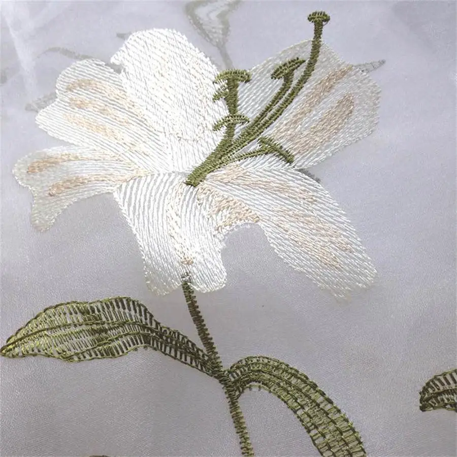 Gėlių lily Išsiuvinėti žali Lapai Vien Užuolaidos, Miegamojo Užuolaidos Elegantiškas Tiulio Užuolaidos Užuolaidos Kambarį MY049-5