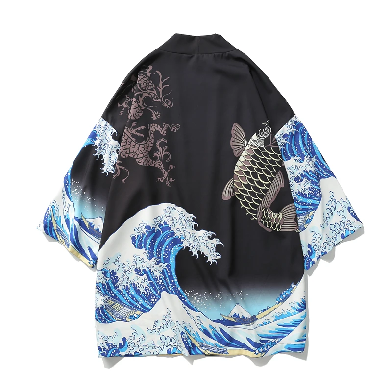 GMANCL Rudenį N Japonų Stiliaus Vyrų Negabaritinių Streetwear Megztinis Striukės Mados Krano Spausdinti Hip-Hop Vyrų Kimono Švarkas