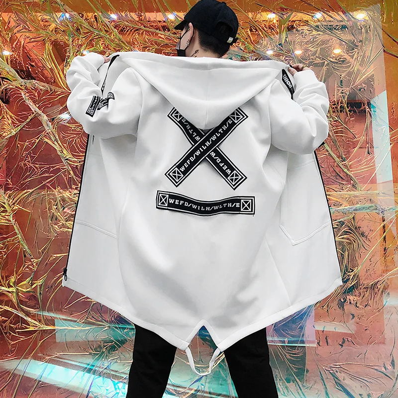 2020 m. Rudenį Vyrų Striukės su Gobtuvu Spausdinti Harajuku Švarkelis, Juostelės Paltas Vyrų Atsitiktinis Outwear Hip-Hop Streetwear Paltai LBZ155