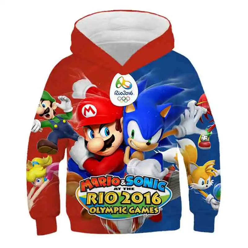3d berniukai Sonic the Hedgehog Hoodies Vaikų kailis rudenį Puloveris Animacinių filmų žaibo Mario Palaidinukė Tracksuit vaikams drabužių viršūnės