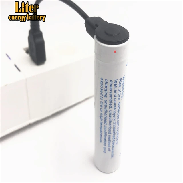 USB 3.7 V 18650, 3400mAh Li-Ion įkraunama USB baterija su LED šviesos DC-įkrovimo indikatorius