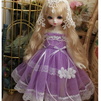 1/3 1/4 1/6 BJD doll violetinė suknelė + plaukų juosta kostiumas suknelė BJD SD DD lėlės drabužiai Blyth lėlės suknelė salonas lėlės priedai