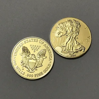 100 Vnt nemagnetiniai Laisvės 2000 1 OZ monetos 24K nekilnojamojo auksą, padengtą ženklelis laisvės erelis 40 mm suvenyrų kolekcines monetos