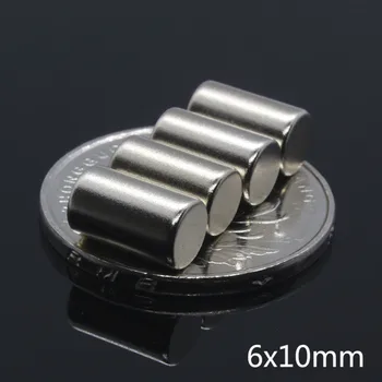 10vnt 6 x 10 Stiprus Apvalus Cilindras Neodimio Diskų Magnetams, 6*10mm NAUJAS 6x10mm Meno Amatų Ryšio nuolatinis magnetas nemokamas pristatymas