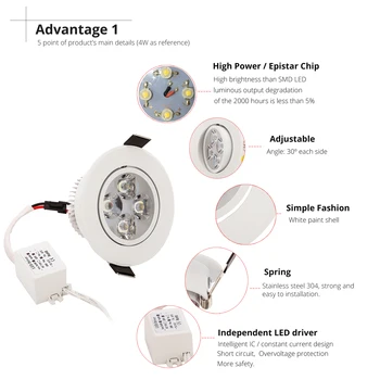 10vnt/daug 9w 12w 15w šaltai balta šiltai balta pritemdomi LED Embedded Downlight AC110V 220V namų vonios kambarys kitch parduotuvėje žibintai