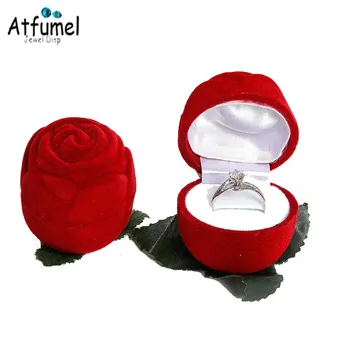 10vnt Velvet Rose Gėlės Žiedas Lange Raudonas Žiedas, Papuošalų Laikymo Dėžutė Valentino Dieną Įsimylėjėliai Gimtadienio Papuošalai Žiedą Dovanų Dėžutė Žiedui Atveju