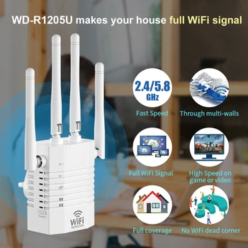 1200Mbps WiFi Kartotuvas 2.4 GHz 5.8 GHz WiFi Range Extender WiFi Stiprintuvo Signalo Stiprintuvas Wireless AP Prieigos Taškas