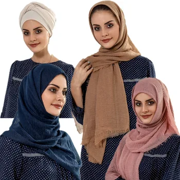 180*90 cm Musulmonų Vingiuoti Hijab Šalikas Kietas Medvilnės Skarelė moterų Skaros ir Apsiaustas Islamas foulard femme madinga Hijabs Kopftuch