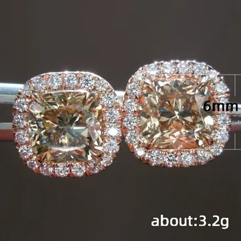 18K Rose Gold Pagalvėlių iškirpti 6mm Lab Diamond Stud Auskarai 925 sterlingas sidabro Dalyvavimas Vestuvių Auskarai Moterims, Papuošalai Šalis