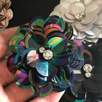 19 spalvų didelės ranka prisiūta granulių blizgančiais pleistras, 3D Blizgančiais gėlių pleistras batų aplikacijos 