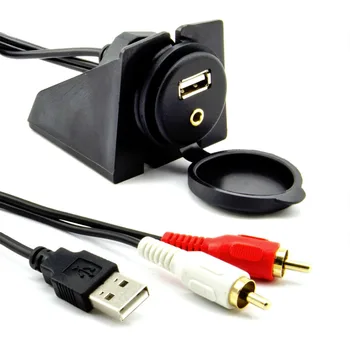 1pcs USB AUX Adapteris Kabelio Pratęsimas Montavimo Lizdas RCA Plug Garso prietaisų Skydelio Kabelį Automobilių Motociklai Sunkvežimis