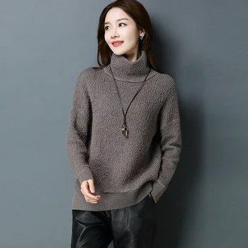 2018 m. rudens ir žiemos naujas korėjiečių moterų megztiniai vientisos spalvos aukštos apykaklės prarasti savęs auginimo vientisos spalvos megztinis bazės