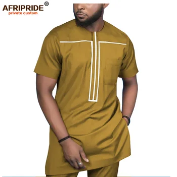 2019 Afrikos Drabužių Vyrams Tracksuit Dashiki Marškinėliai ir Spausdinimo Kelnes Tradicinių Nustatyti Komplektus Dėvėti Sweatsuit AFRIPRIDE A1916051