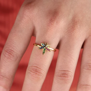 2019 m. pavasarį naujas paprastas piršto žiedą, moterims nutiesti spalvinga cz lapų Aukso spalvos žiedas