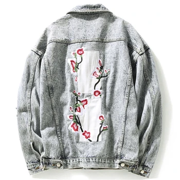 2019 moda džinsai casaco outono streetwear džinsai jaquetas masculino hip-hop bordado gėlių džinsinio jaquetas masculino streetwear