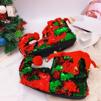 2019 naujas Bling spalva šilta medvilnė batai minkštos grindų batai Kalėdų China grindų batai Namų batai su žvangučiais Animacinių filmų šlepetės