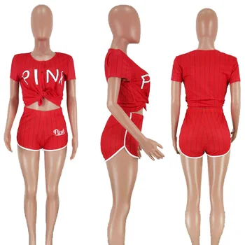 2020 M. Moteris, Dryžuotas, Viršuje Ir Kelnės Atsitiktinis Apranga Rožinė Letter Spausdinimo 2 Dalių Komplektas Tracksuit Palaidinės Du Vnt Sportwear