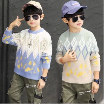 2020 m. Rudens Žiemos naujagimį berniuką megztinis geometrinis modelis megzti megztiniai vaikams stilingas, šiltas Bamblys dangomis, kūdikių berniukų drabužiai
