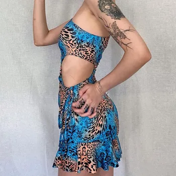 2020 M. Rudenį Moterys Vieno Peties, Juosmens, Tuščiaviduriai Iš Raukiniai Suknelė Seksualus Off Peties Leopardas Spausdinti Bodycon Suknelės Klubas Streetwear