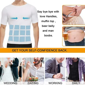 2020 M. Vyrų Kūno Suspaudimo Korsetas Atspalvių T-Shirt Kūno Shaper Korekcinių Laikysena Marškinėliai Lieknėjimo Diržas Pilvo Pilvo Riebalų Deginimas