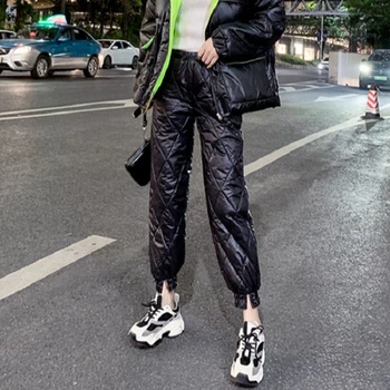 2020 m. Žiemos Kelnės atsitiktinis Medvilnės Žemyn Kelnes Moterims Streetwear Baltos Dirbtinės Žemyn Storas Šiltas Kelnes Kelnės Moterims Japonijos Karšto