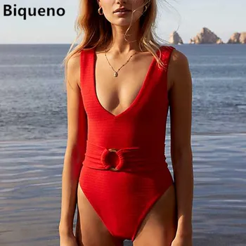 2020 Moterų Maudymosi Žiedas Juostinės Maudymosi Kostiumas Seksualus Monokini Raudoną Vienetų maudymosi kostiumėlį Juodos Bodysuit Bather Plaukti Dėvėti Plius Dydis XL
