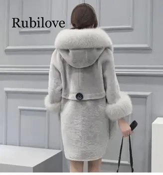 2020 moterų žiemos paltai aukštos imitacija Dirbtiniais kailių paltai moterims dirbtiniais kailiais apykaklės kailiniai su gobtuvu Striukė vidutinio ilgas paltas, S-5XL