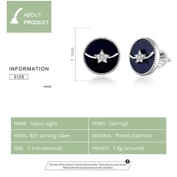2020 Naujas Bisaer 925 Sterling silver Star Auskarai Juodo Emalio Moterų Stud Auskarai Fine jewelry GXE835