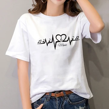 2020 Naujas Vasaros Harajuku Baltos spalvos Marškinėlius Creative Muzikos Pažymi, Print T-marškinėliai Atsitiktinis Viršūnes Moterų Mados Marškinėliai Moterims Drabužių