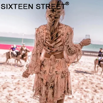 2020 Naujas vasaros moteris spausdinti Jumpsuits & Rompers backless seksualus jūros paplūdimio drabužiai vestido spageti atgal giliai V kaklo