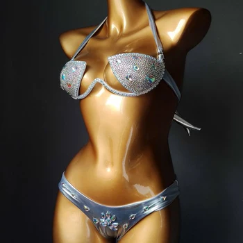 2020 Prabanga Bikini Nustatyti Moterų Bling Diamante Karnavalas Liemenėlė Pasėlių Viršuje Kristalų Kelnaitės Rave Festivalyje 