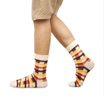2020 Šukuotos medvilnės spalvinga Laimingas vyriškos kojinės medvilnės korėjos Mados Harajuku vyrų suknelė, Kojinės Stiliaus Geometrinis Patikrinti Sokken Valdyba