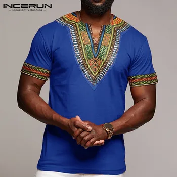 2021 Afrikos Dashiki Drabužiai Vyrams T Shirt V-Kaklo trumpomis Rankovėmis Viršūnes Mados Afrikos Spausdinti Atsitiktinis marškinėliai Vyrams Plius Dydis INCERUN