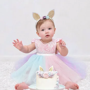 2021 m. Vasarą Naujų Bamblys Vaikas Baby Girl Rankovių Vaivorykštė Blizgučiais Nėrinių Princesė Romper Suknelė Vasaros Drabužių mergaičių suknelės#45