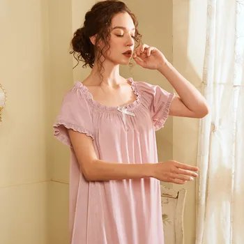 2021 Naują Atvykimo Nightdress Sleepwear Moterų Medvilnės Naktiniai Drabužiai Namų Padažu Suknelė Su Sexy Nėrinių Kratinys Pižamą Homewear