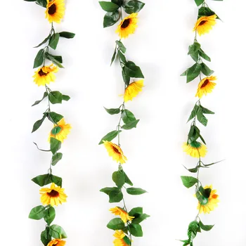 225cm netikrą saulėgrąžų string filialas, dirbtinės gėlės, vestuvių dekoravimas Helianthus annuus kūdikių dušas sode gėlių dekoras
