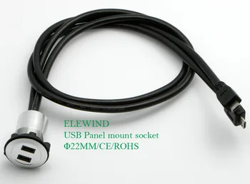 22mm 2 sluoksnis MICRO USB Panel mount kištukinis lizdas su 60cm kabelis (2* mikro USB2.0 Moterų pakeisti, kad Vyras su 2* 60cm kabelis)
