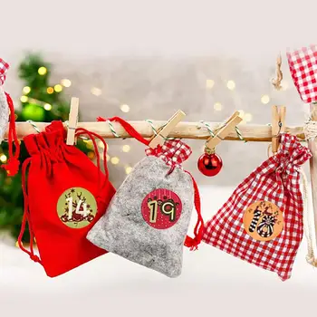 24pcs Advento Kalendorius Pildymo Kalėdų Dovana Audinio Krepšiai Su 1-24 Skaičius Lipdukai Kalėdų Advento Maišeliai Kalėdų Dovana