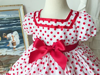 2VNT Baby Girl Vasaros trumpomis Rankovėmis Red Dot Derliaus ispanijos Kamuolys Suknelė Princesė Suknelė Atsitiktinis Gimtadienio Eid Velykų Atostogų