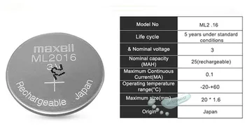 2vnt Maxell Originalus ML2016 ML 2016 3v Ličio Jonų Įkraunamoji Ličio Jonų Moneta Ląstelių Mygtuką RTC CMOS Baterija Baterijos