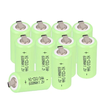 2~32PCS SKAIČIUS 2/3 AA nicd 1.2 V Baterija 600 Ni-CD Įkrovimo Baterija (akumuliatorius) 1.2 V, Žalios Spalvos