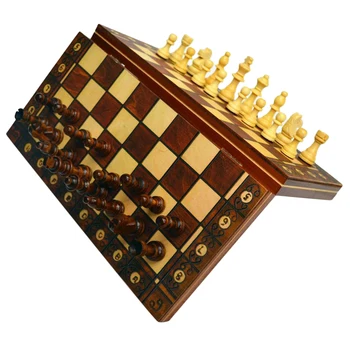 3 1. Magnetinės Medinės Sulankstomos Šachmatai Šaškės Nardai stalo Žaidimas Nustatyti 44x44cm
