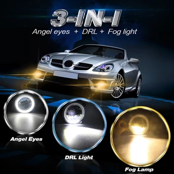 3-IN-1 Funkcija Automobilį LED Rūko žibintų Šviesos važiavimui Dieną Angel Eye Projektorius Priešrūkinis Žibintas H11 Lizdas Jaguar XK XJ X-Type, S-Type