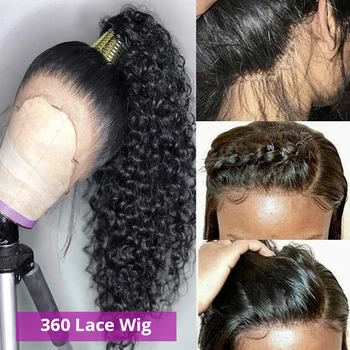 360 Nėrinių Priekinės Perukas 250% Tankis Brazilijos Remy Plaukai Garbanoti Žmogaus Plaukų Perukai Moterims Prieš Nupeštos Su Kūdikių Plaukai Giliai Banga Perukas